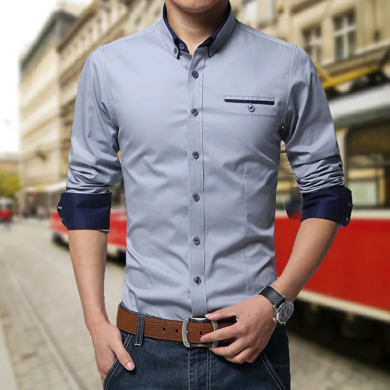 Бренд TFETTERS, корейский стиль, мужская повседневная деловая рубашка, длинный рукав, сплошной цвет, хлопок, мужская рубашка с отложным воротником, рубашка для мужчин