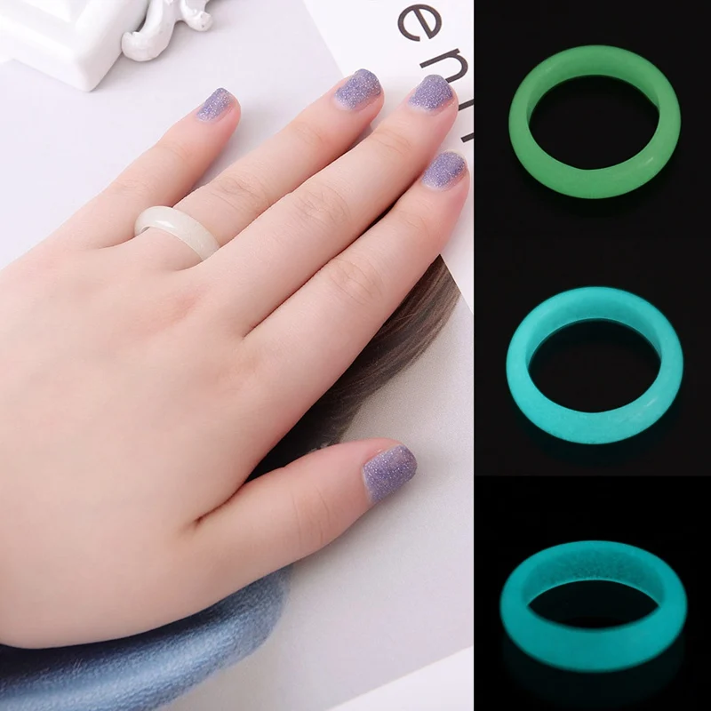 

Wide Natural Stone Glow In Ring Fine Jewelry Fluorite Male Female Tail Ring Couple Color Ring