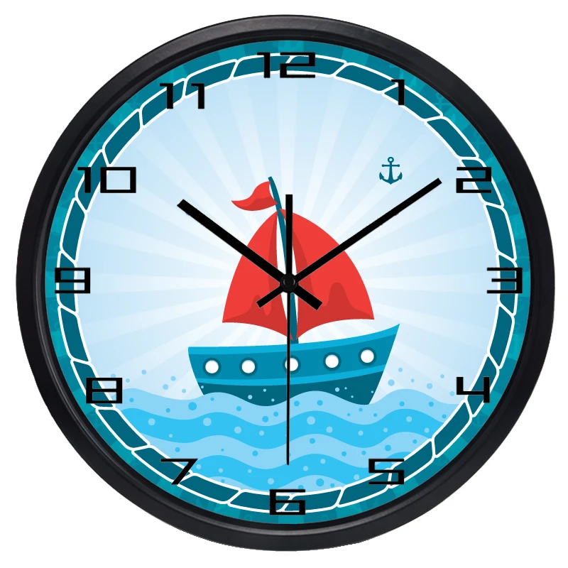 Cartoon Sailboat Wall Clock Children Living Room Wall Clock Home Decor