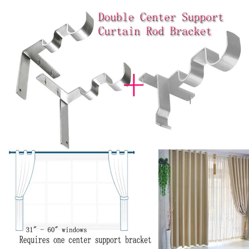 Hang Double Center Support Curtain Rod Bracket Into Window Frame