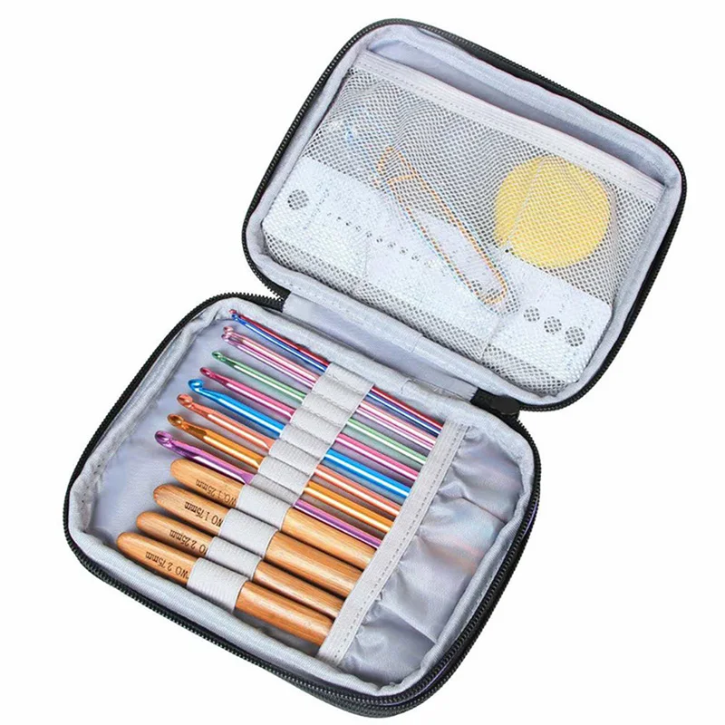 

Crochet Hook Case Organizer Zipper Bag With Web Pockets For Various Crochet Needles And Knitting Accessories Storage Tool