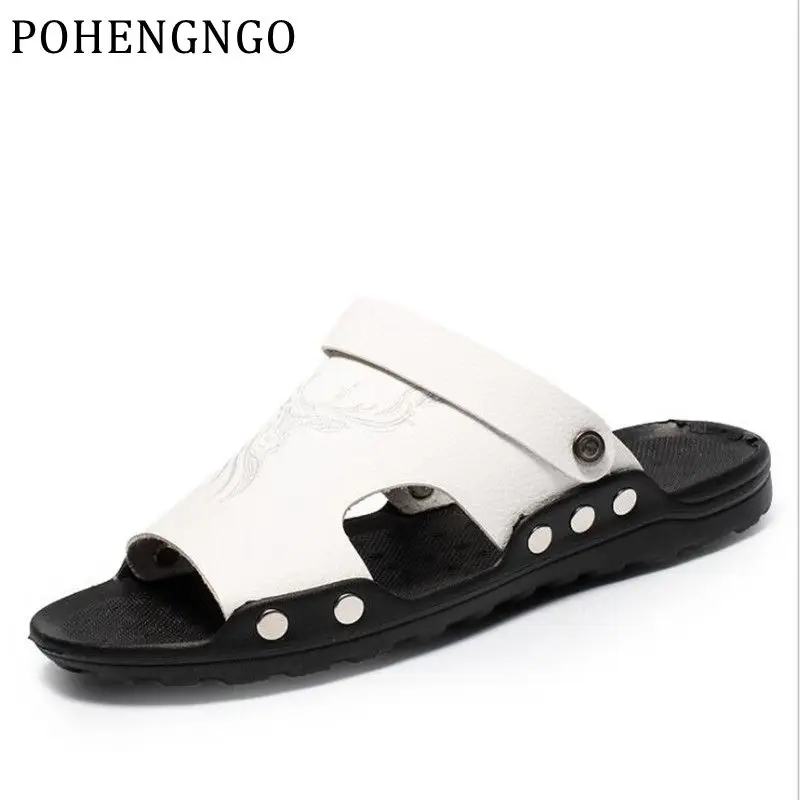 

Classic Men massage Sandals Comfortable Men Summer Shoes Genuine leather flip-flops Men Soft bottom Outdoor beach Sports shoes