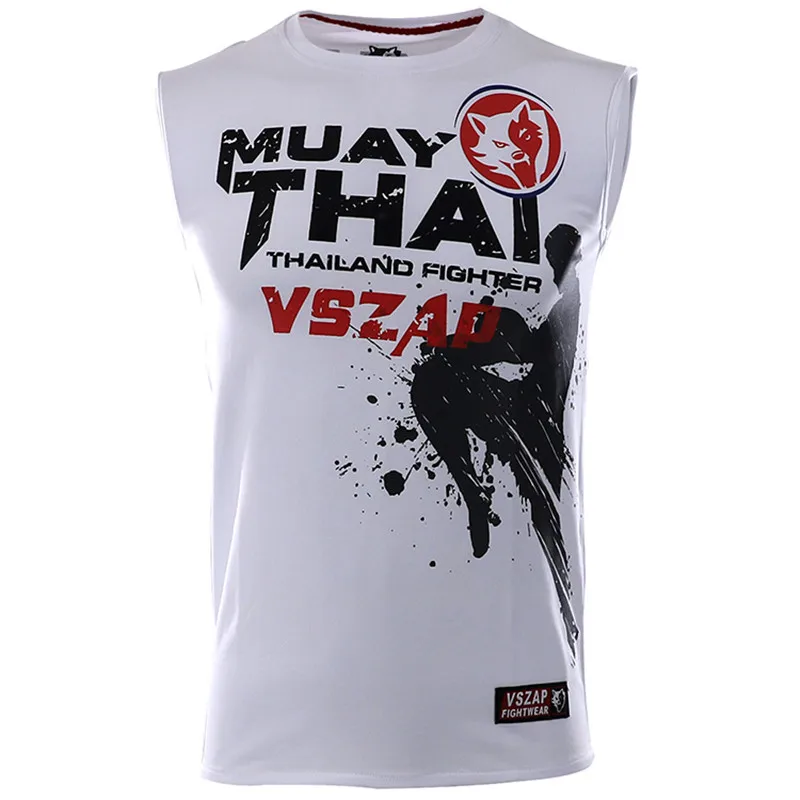VSZAP боксерские футболка бойцов Для мужчин ММА тренажерный зал кикбоксинг тайского бокса тренировочные хлопковые дышащие шорты ММА майки для бокса - Цвет: Бежевый