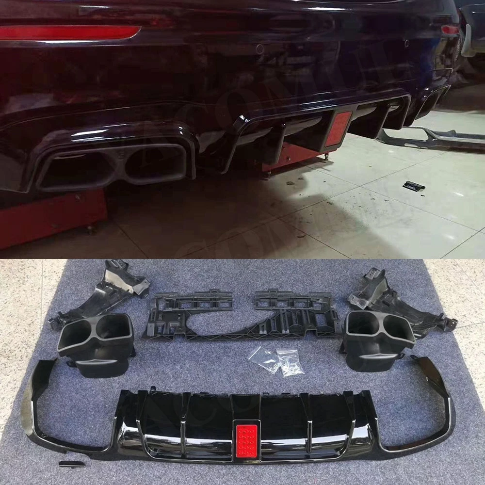 E Class ABS Rear Bumper Lip Light Diffuser with Steel Exhaust Muffler Tips for Benz W213 E200