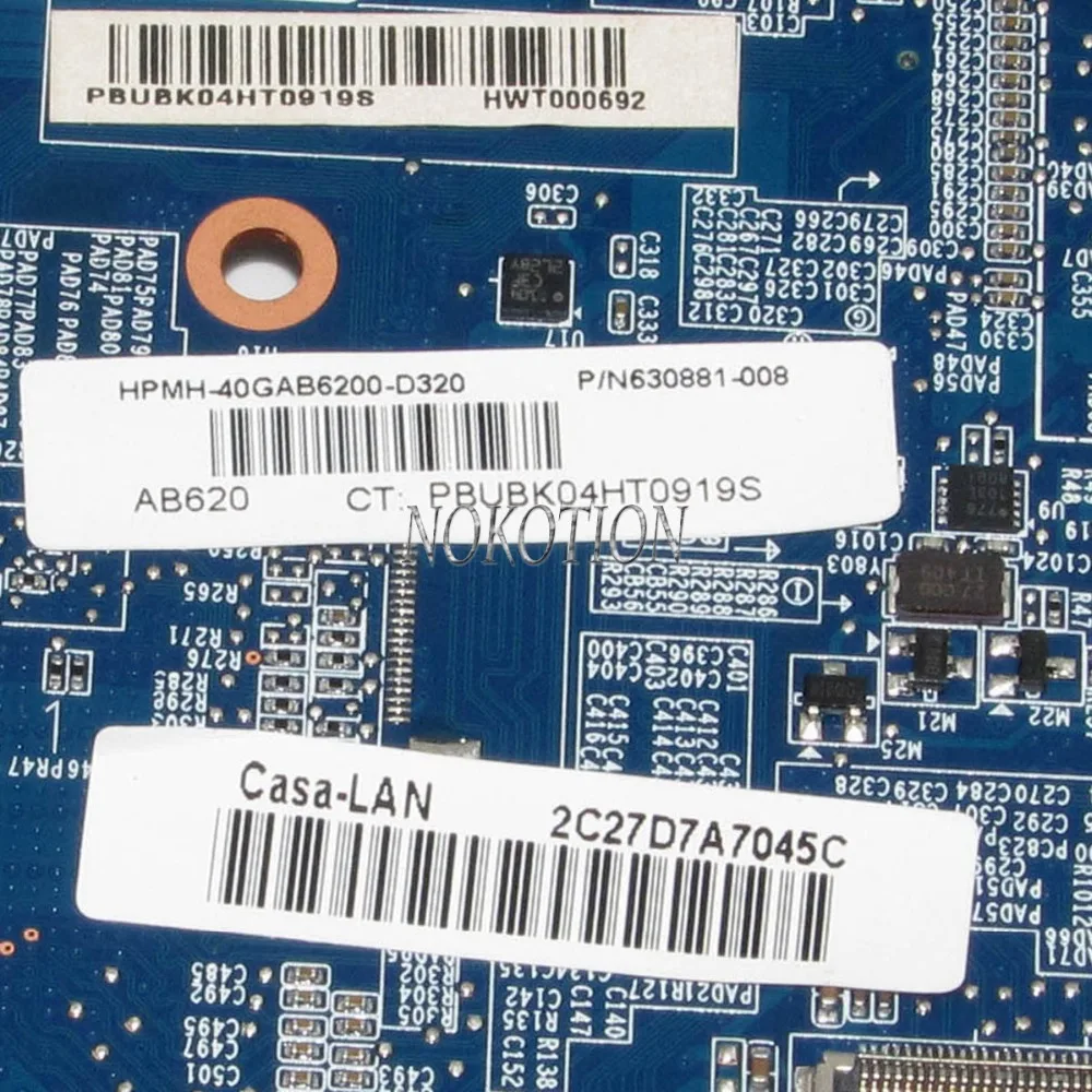 Nokotion 630881-001 630881-008 اللوحة لابتوب hp dv6 HPMH-41-AB6200-D00G ddr3 المجلس الرئيسي اختبار كامل
