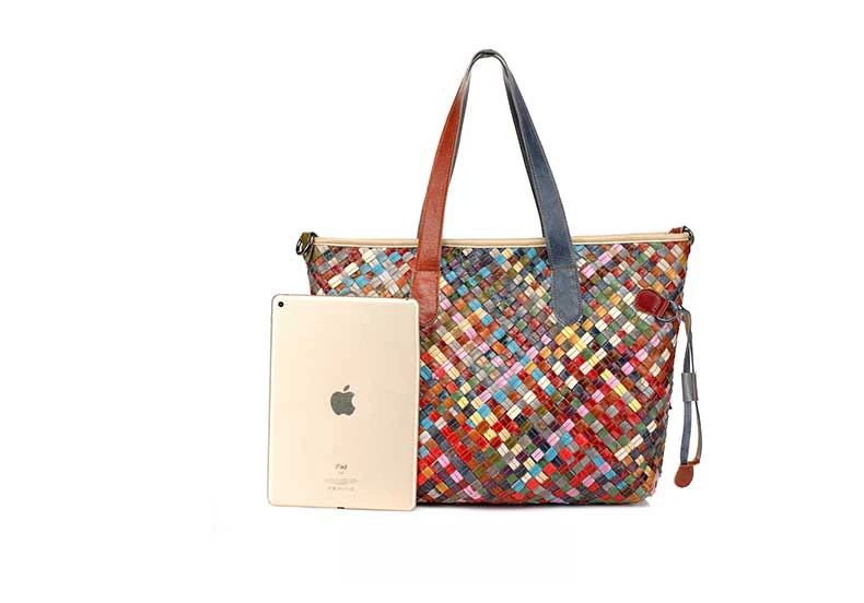 Genuine Leather Handmade Women's bag  Knitted  Colorful  Shoulder  Bag Strap satchel cow skin handbags (8)