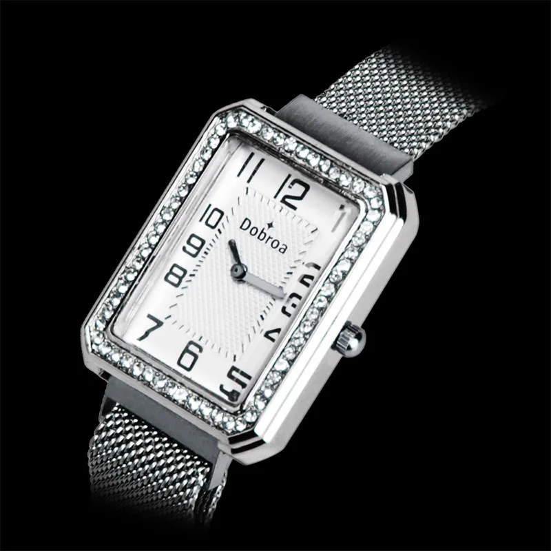 cheap Ladies Quartz Wristwatch Movement Rhinestone Magnetic Buckle Strap Clock Zegarki Damski Hot Women Watch Square Dial Clock Gift#W
