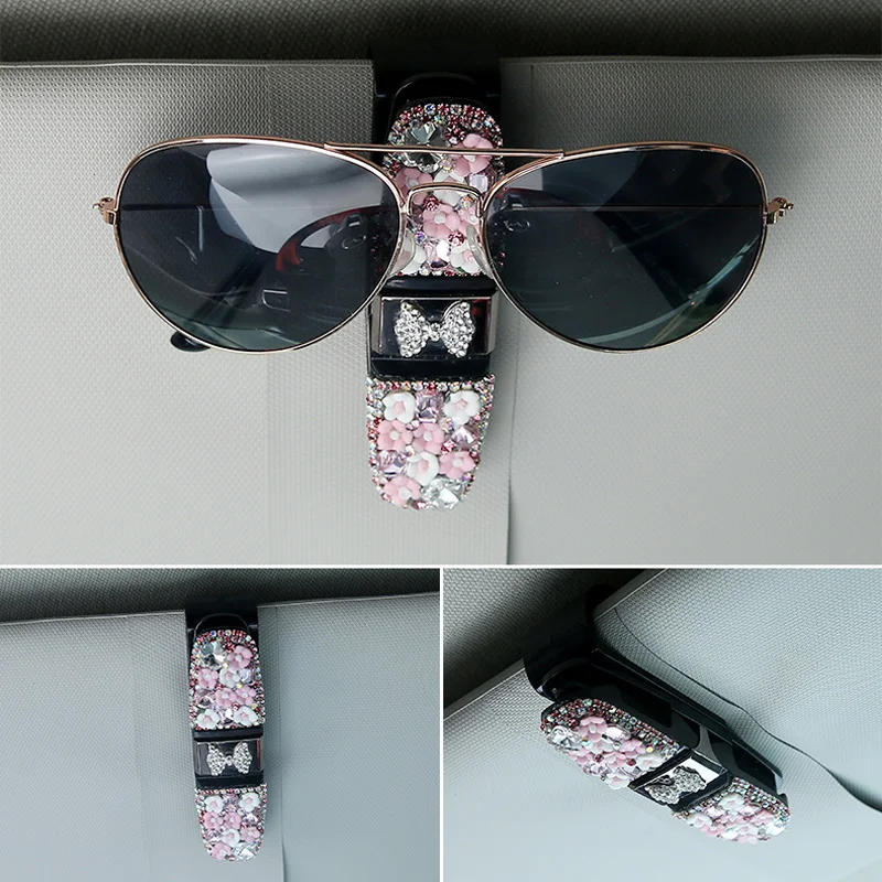 Universal-Diamond-Crystal-Car-Sun-Visor-Glasses-Case-Holder-Auto-Fastener-Clip-Rhinestone-Sunglasses-Eyeglass-Ticket-Card-