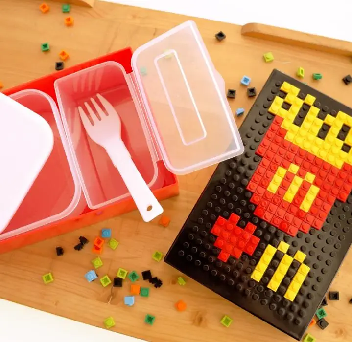 

student Creative Bento Food Box Kids DIY Bento Box with cover Block Puzzle Bento Lunchbox