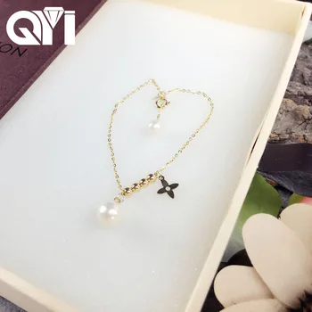 

QYI Bracelet For Women 18K Yellow Gold Pearl Bracelet Natural Freshwater Pearl Beads Bracelet Gift Engagement Anniversary Love