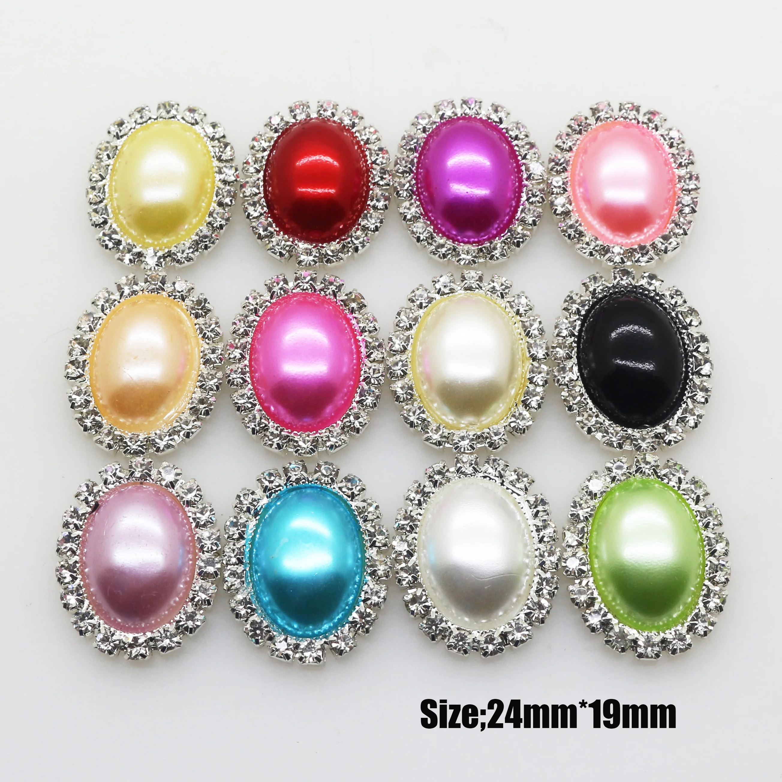 

10pcs/set 24mm*19mm Oval Colorful Diamond Rhinestone Pearl Buttons for Wedding Child Hair Bow Jewelry Accessories Decorative