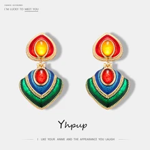 Yhpup Гипербола винтажные этнические индийские красочные эмалированные висячие серьги геометрическая форма, цинковый сплав серьги для женщин вечерние ювелирные изделия Brincos