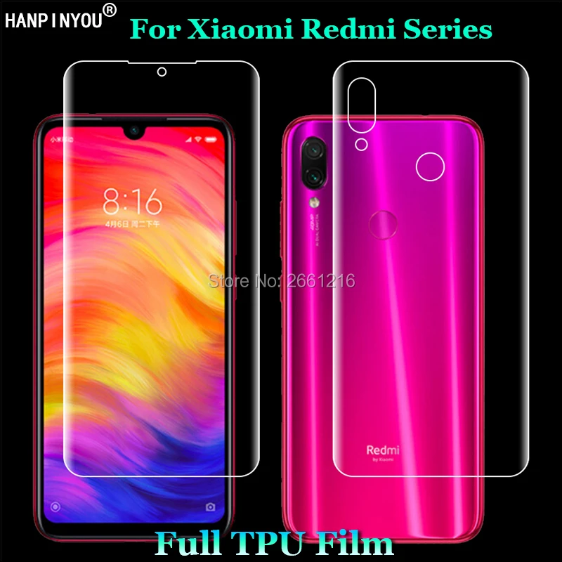 

For Xiaomi Redmi Note 7 6 5 Pro 2 Pcs = Front+Back Slim Full Cover Soft TPU Film Explosion-proof Screen Protector (Not Glass)