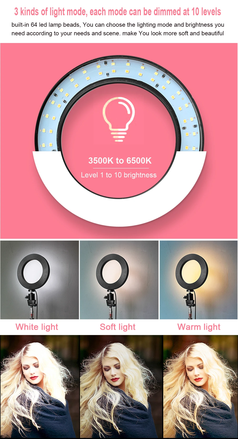 Светодиодный светильник-кольцо с регулируемой яркостью 14 дюймов 36 см светодиодный светильник для селфи с регулируемой яркостью для макияжа видео в студии с зажимом для телефона