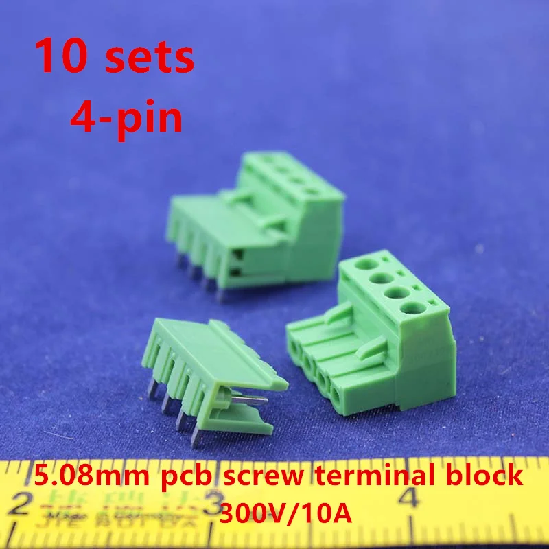 

Free shipping 10 sets ht5.08 4pin Right angle Terminal plug type 300V 10A 5.08mm pitch connector pcb screw terminal block