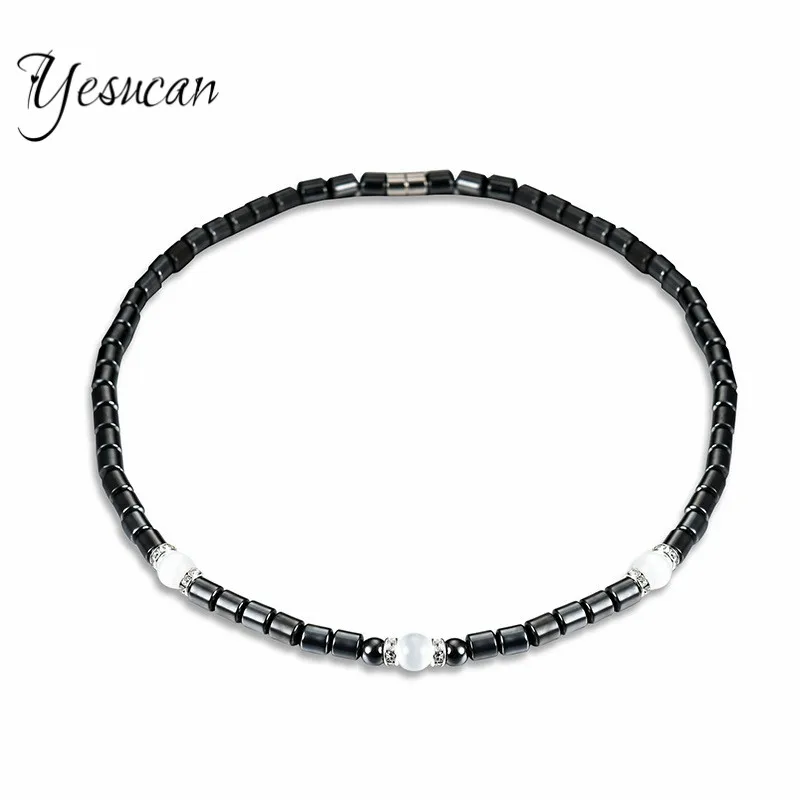 

Yesucan Women Health Energy Healing Necklace Black Hematite Magnetic Therapy Beads Necklaces for Men Jewelry Collier Halskette