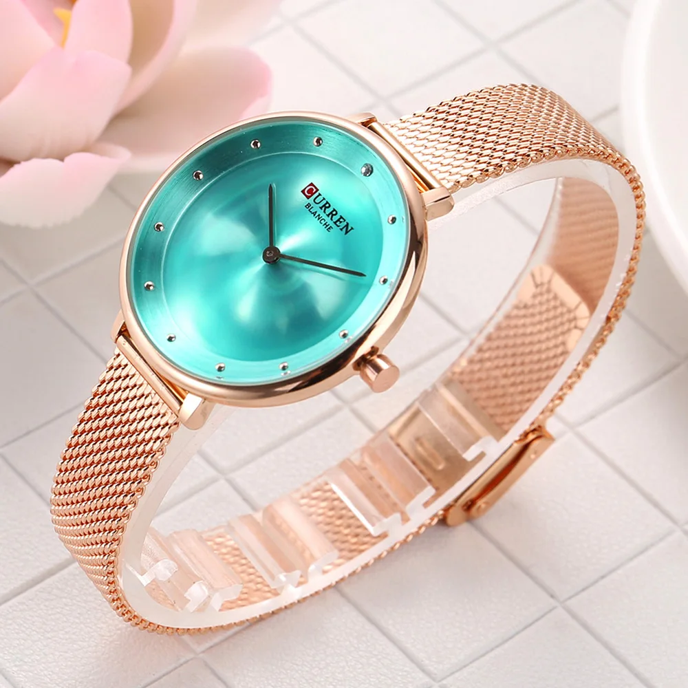 CURREN 9029 Female Quartz Watch Gem Dial Ultra-Thin Knit Strap Top Brand Female Luxury Wristwatch Girl Clock Relogio Feminino top brand (25)