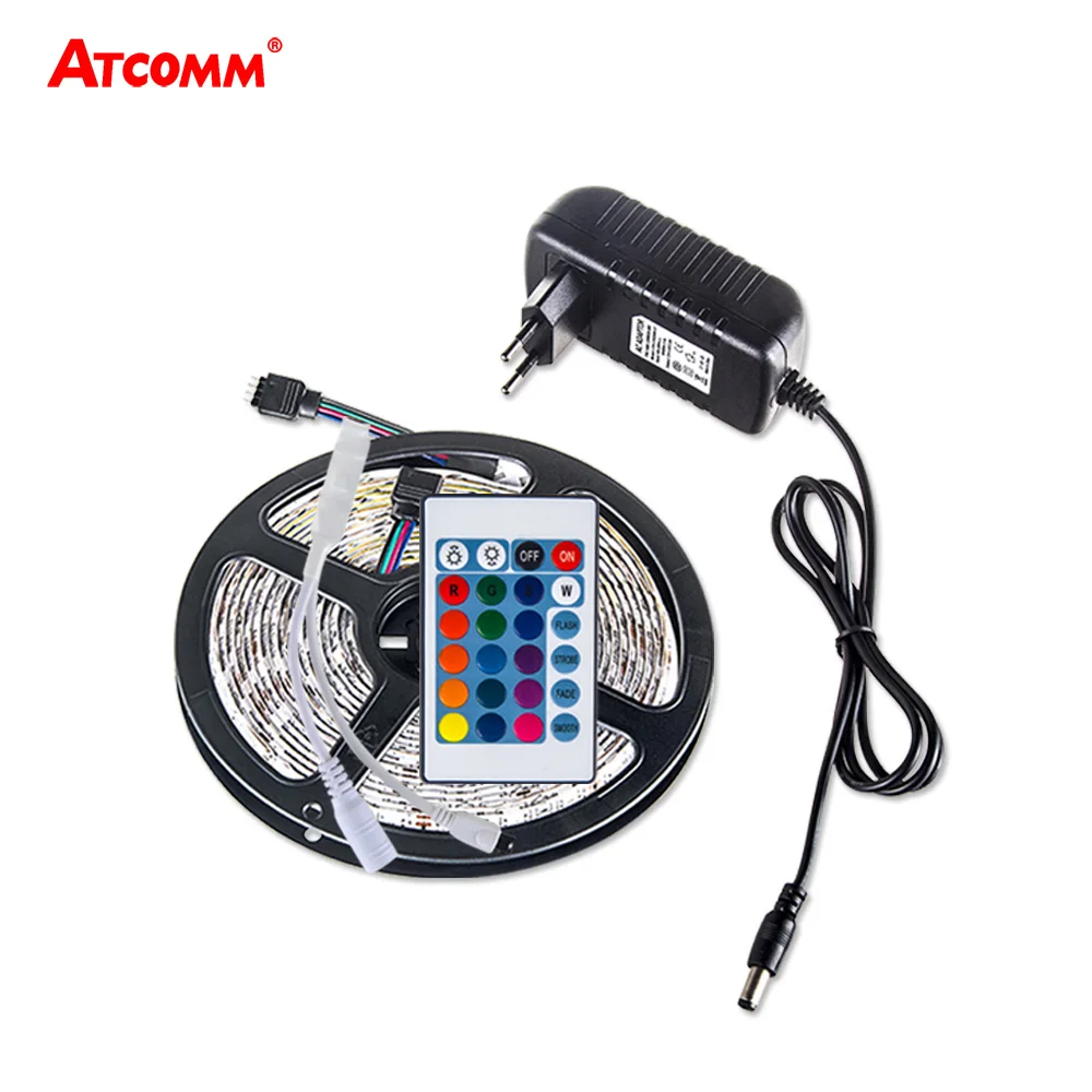 

5050 RGB LED Strip Light 5M TV Backlight With 24/44 Key Remote Controller DC 12V Power Supply Colorful LED Strip Tape Kit IP65