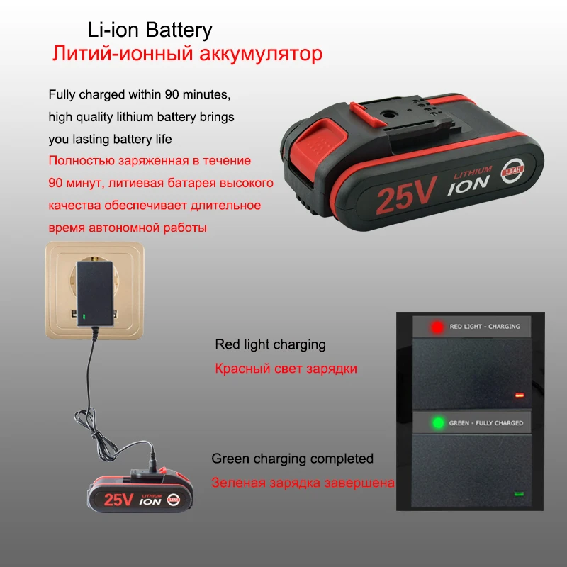 25V Electric Screwdriver Lithium Battery Cordless Electric Drill Rechargeable Multi-function Power Tools 2-Speed 25V Electric Screwdriver Lithium Battery Cordless Electric Drill Rechargeable Multi-function Power Tools 2-Speed