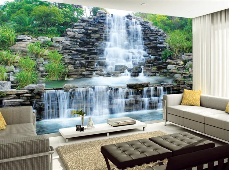 

Custom 3D Photo Wallpaper Natural Mural Waterfalls Pastoral Style 3D Non-woven Straw Paper Wall Papers Living Room Sofa Backdrop