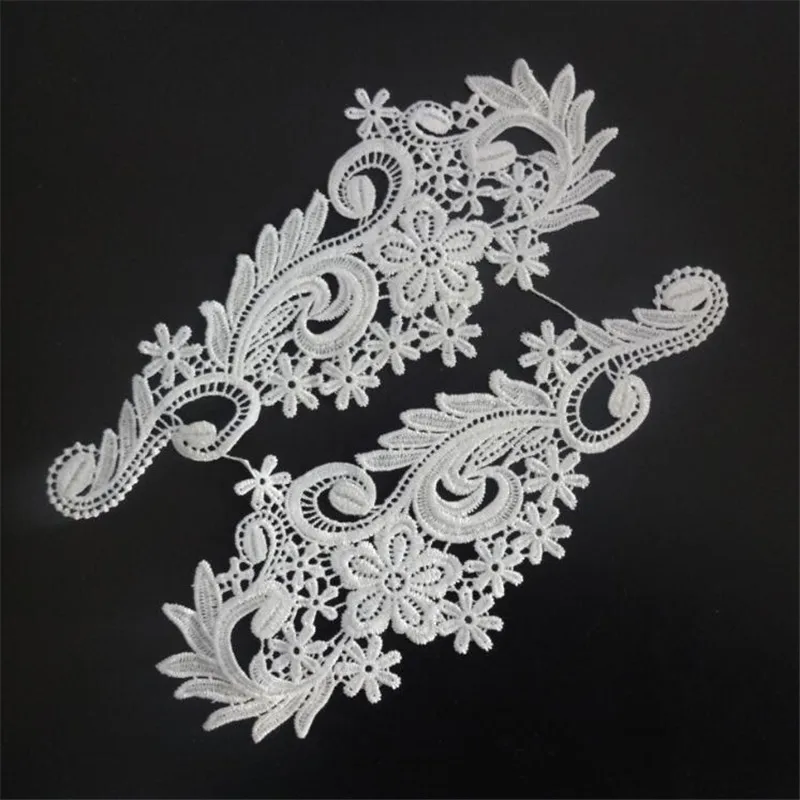 

2pairs/4Pc 8cm Width Ivory Flower Floral Lace Fabric Sewing Trim Wedding Dress Applique BD0202-1