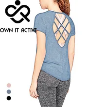 2019Black Sexy Backless Fitness Women Breathable Yoga Top Sport Shirt Women Gym Loose Short Sleeves Running Sport T Shirt Female