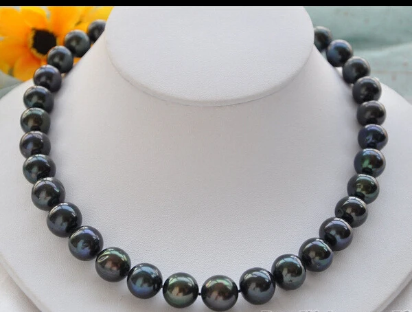 

FREE SHIPPINGHuge 17" 14mm black round FRESHWATER PEARL NECKLACE 925ss