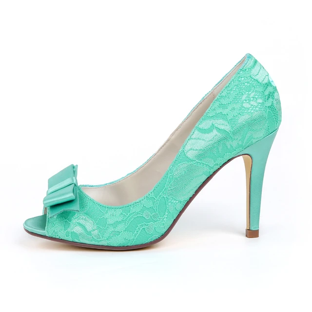 Creativesuga-zapatos De Tacón De Encaje Turquesa Para Mujer, Calzado De Vestir Con Lazo Dulce, Para Boda, Fiesta De Graduación, Fiesta Cumpleaños, Color Menta Marfil Zapatos De Salón - AliExpress