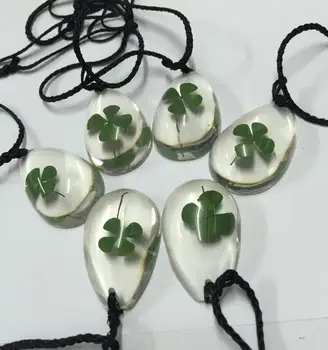 

FREE SHIPPING 20 pcs real clover teardrop lucid shape four leaf clover pendant specimen