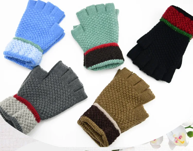 1 шт. унисекс мужские вязаные перчатки без пальцев зимние женские мягкие теплые варежки перчатки