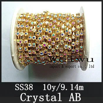 

Sewing Accessories Strass Chain 10 Yards Crystal AB Golden Base SS38 Flashing Loose Sparse Rhinestone Chain