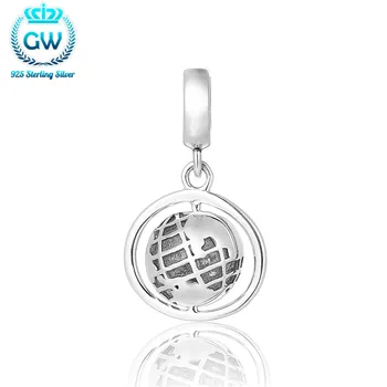 

GW New Fashion Charm Jewelry Tellurian Globe 4.4Mm Silver Bracelet Pendant Diy Charms S185