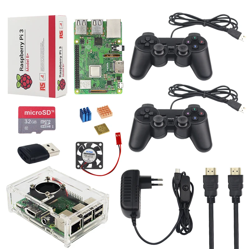 

Raspberry Pi 3 Model B+ Game Set + 32G SD Card + 2 Gamepad + Case + Fan + 3A Power + Heat Sink + HDMI Cable for RetroPie