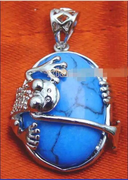 Shipping &gt&gt SALE Big 25*20mm Oval Blue Turquoise with crawl Frog design Pendant-pe251 | Украшения и аксессуары