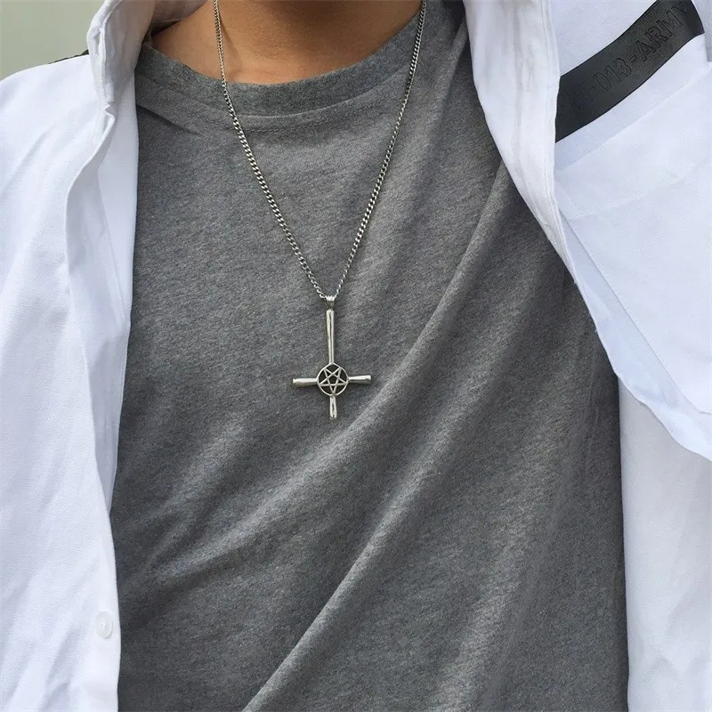 Мужское серебряное ожерелье из нержавеющей стали с крестиком, сатанинская подвеска с изображением перевернутой пентаграммы, ювелирное изделие со звездой