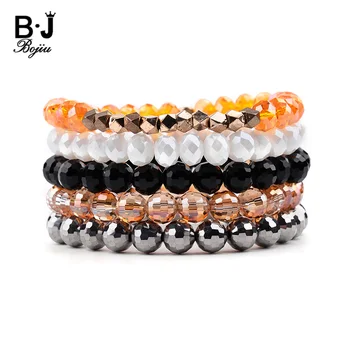 

BOJIU Trendy Crystal Beads Bracelets Set For Women Orange-Yellow White Black Gray Crystal Vintage Bracelet Jewelry Gift BCSET180