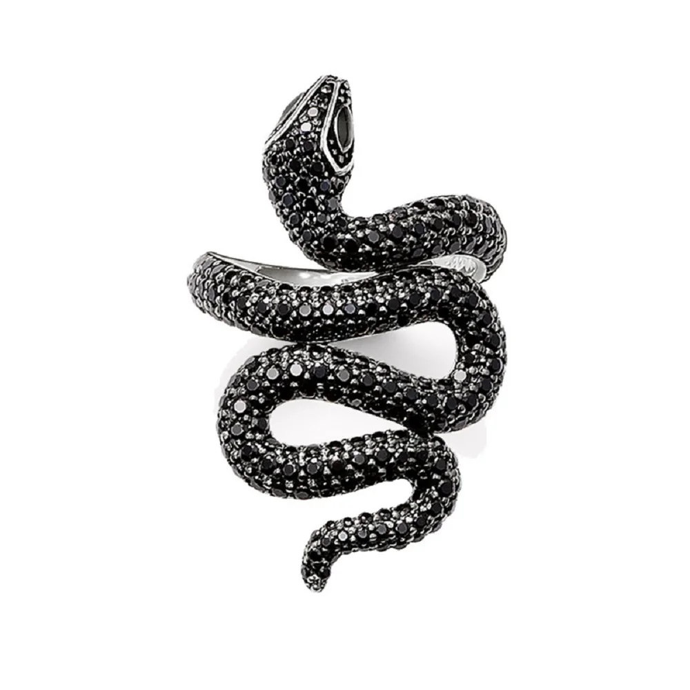 

Black Zirconia Pave Snake Open Rings For Women & Girl 2019 New Trendy 925 Sterling Silver Glam Fashion Jewelry Gift Bijoux