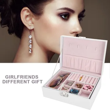 

Double Layers Jewelry Storage Organizer White PU Leather Portable Travel Velvet Jewelry Case Birthday Gift Box for Women Girl