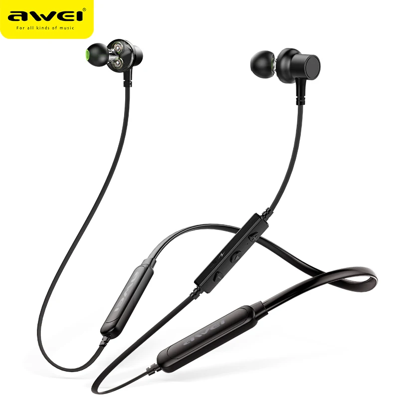 AWEI G20BLS Neckband Wireless Earphone Sport Bluetooth Headphone Dual Battery with mic Headset Earpiece Auriculares for Phone