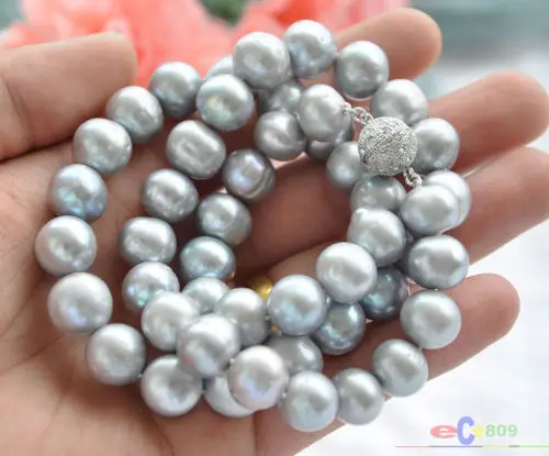 

Hot sale new Style >>>>>Huge 17.5" 14mm ROUND GRAY Freshwater cultured PEARL NECKLACE