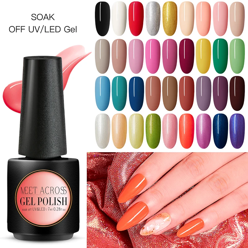 

MEET ACROSS Uv Gel Nail Polish 7ml Nude Color Gel Nail Art Varnish Hybrid Soak Off Gel Lacquer Nail Paint Gel Polish