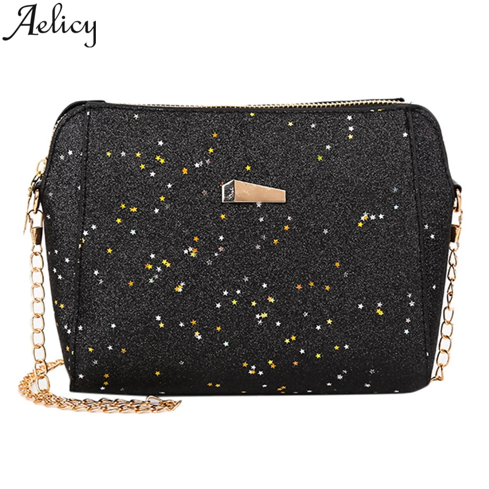 Женская сумка мессенджер Aelicy модная однотонная кожаная через плечо с блестками и