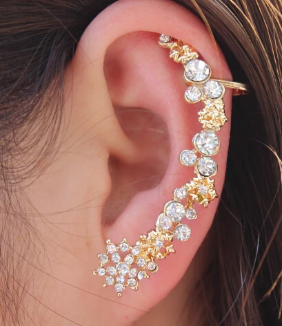 

left one Brincos Ear Cuffs,Exaggerated Flower With Crystal Clips Nightclub EarCuff Clip on Earrings for Women Best Friends 1pcs
