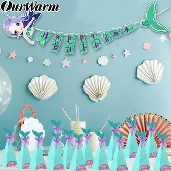 

OurWarm Mermaid Party Decoration Cute Little Mermaid Candy Box Happy Birthday Banner for Kids Favor Under the Sea Party Supplies