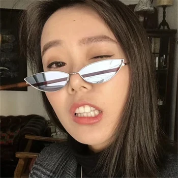 

Silver Mirror Coating Cat Eye Sunglasses Women Men 2018 Luxury Brand Designer Sun Glasses Ladies Metal Small Tiny Sunglasses