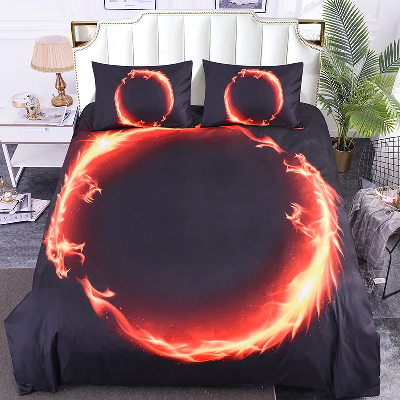 

Boniu Two Dragon with Flame Bedding Set 3d Circle Duvet Cover Set with Pillow Covers AU/US/EU/UK Twin Size Bedclothes 2/3pcs