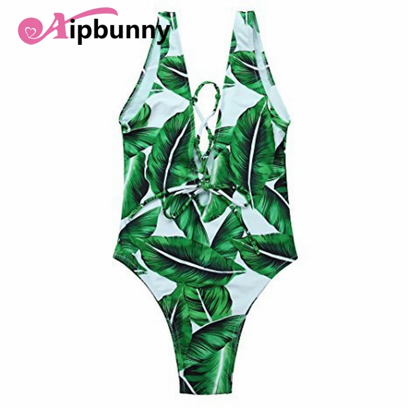 2018 Green Leaves Swimsuit Set Fat Women Sexy Swimwear Lace Up Plus Big Size 3XL Swimsuit Bikini
