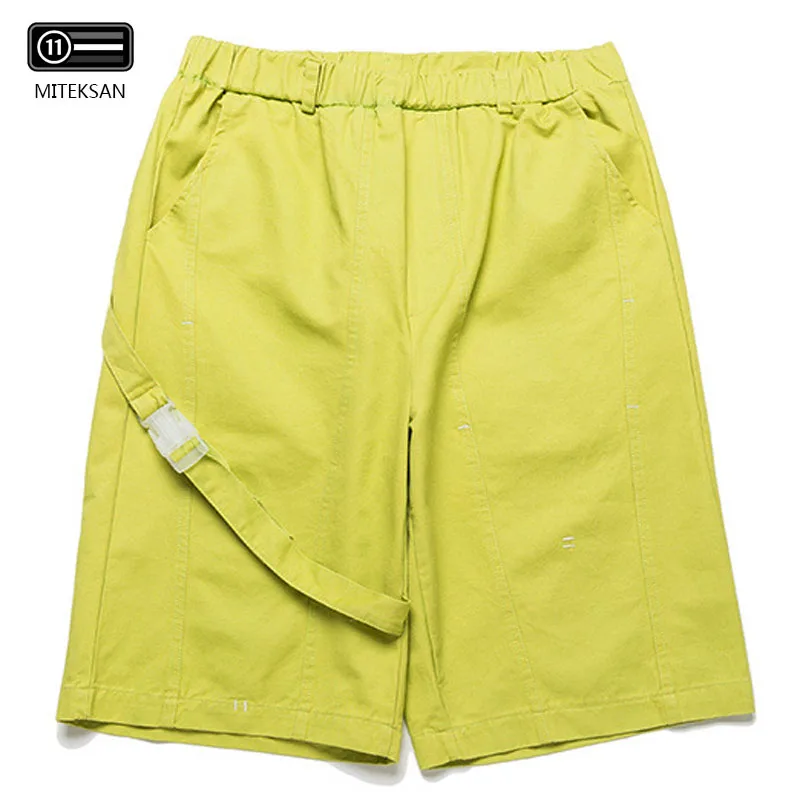 Men Hip hop Shorts Ribbons Cargo Shorts Mens Black Casual Streetwear Short Pants Straight Skateboard Shorts Mens Street Wear