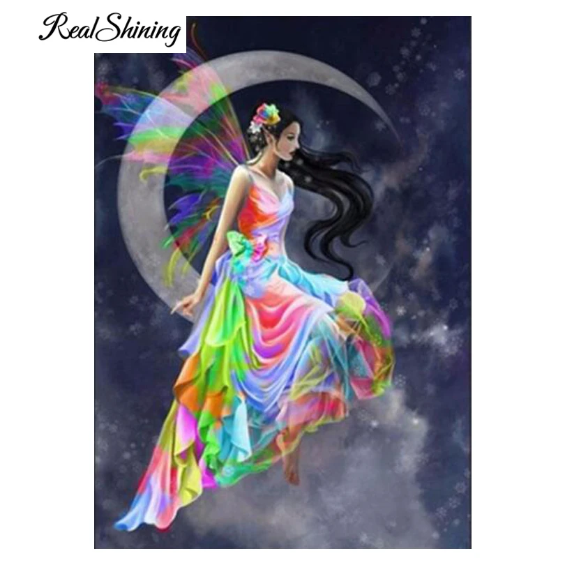 

REALSHINING Moon Fairy Diamond Embroidery Handmade Full Square 5D Diy Diamond Painting Picture of Rhinestones Home Decor FS77