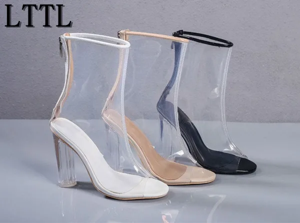 LTTL/Настоящая фотография Chaussure Femme Прозрачные ботинки на прозрачном каблуке